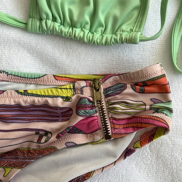 Vintage VS Zipper Bikini Bottom Surf Board Print Breakwater Top Swimsuit M & L - Picture 3 of 16